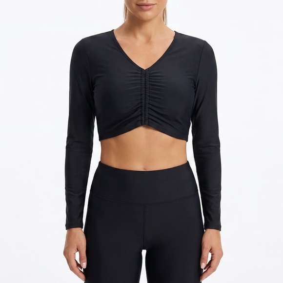 Calia Other - CALIA Womens LS Ruched Rashguard Pure Black Cropped UPF 50+ XS